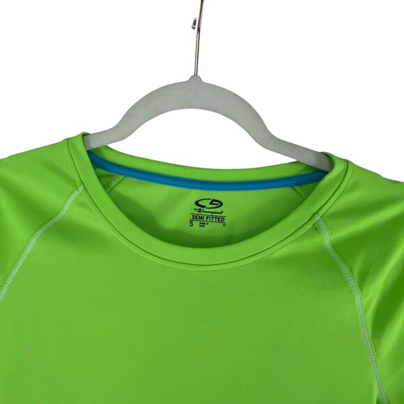 Champion Semi-Fitted Performance T-Shirt S Green Raglan Sleeves Workout Athletic - Picture 4 of 6